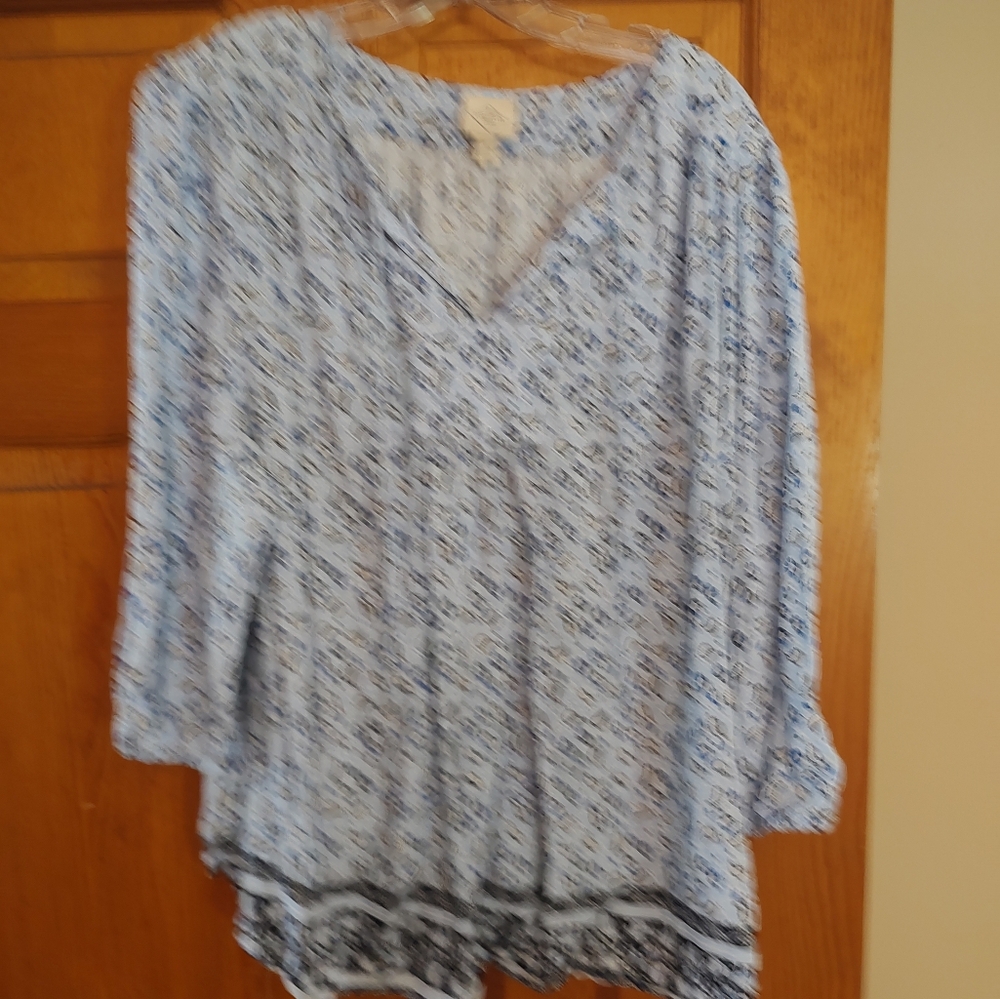 Blue and White Paisley Print Blouse